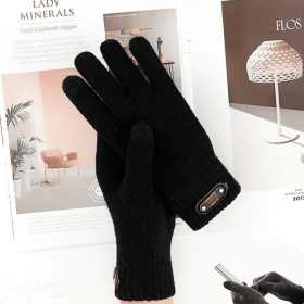 Autumn Winter Men Knitted Gloves Touch Screen High Quality Wool Solid Color Gloves Men Mitten (Color: 11763-Black)