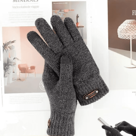 Autumn Winter Men Knitted Gloves Touch Screen High Quality Wool Solid Color Gloves Men Mitten (Color: 11763-Gray)