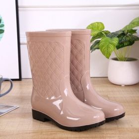 Rain Boots Woman Water Shoes Women Slip On Keep Warm Non-Slip Boots Women Lluvia Boots Washing Shoe Rain Boots For Women d34 (Color: Apricot)