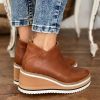 Women's Autumn Boots 2022 New Round Toe Platform Wedge Shoes Side Zipper Retro Solid Women's High Boots Casual Woman Boots