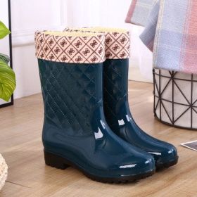 Rain Boots Woman Water Shoes Women Slip On Keep Warm Non-Slip Boots Women Lluvia Boots Washing Shoe Rain Boots For Women d34 (Color: Dark green cotton ja)