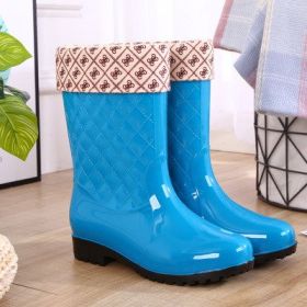 Rain Boots Woman Water Shoes Women Slip On Keep Warm Non-Slip Boots Women Lluvia Boots Washing Shoe Rain Boots For Women d34 (Color: Blue cotton jacket)