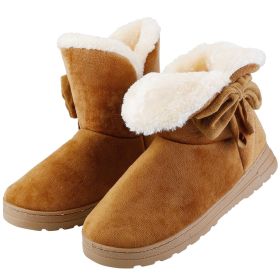 Women Ladies Snow Boots Super Soft Fabric Mid-Calf Winter Shoes Thickened Plush Warm Lining Shoes (Color: Brown)