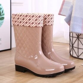 Rain Boots Woman Water Shoes Women Slip On Keep Warm Non-Slip Boots Women Lluvia Boots Washing Shoe Rain Boots For Women d34 (Color: Apricot with cotton)