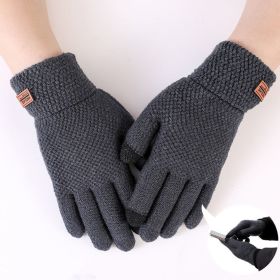 Autumn Winter Men Knitted Gloves Touch Screen High Quality Wool Solid Color Gloves Men Mitten (Color: 11762-Jacquard-Gray)