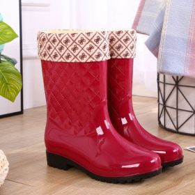 Rain Boots Woman Water Shoes Women Slip On Keep Warm Non-Slip Boots Women Lluvia Boots Washing Shoe Rain Boots For Women d34 (Color: Red cotton jacket)