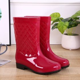 Rain Boots Woman Water Shoes Women Slip On Keep Warm Non-Slip Boots Women Lluvia Boots Washing Shoe Rain Boots For Women d34 (Color: Red)