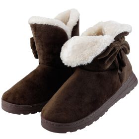 Women Ladies Snow Boots Super Soft Fabric Mid-Calf Winter Shoes Thickened Plush Warm Lining Shoes (Color: Coffee)