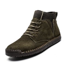 Men Shoes Winter Men Warm Fur Suede Boot Motorcycle Boots Fashion Handmade Winter Ankle Boots Male Comfortable Cowboy Boots (Color: no fur green)
