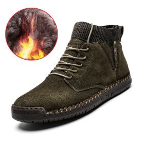 Men Shoes Winter Men Warm Fur Suede Boot Motorcycle Boots Fashion Handmade Winter Ankle Boots Male Comfortable Cowboy Boots (Color: fur green)