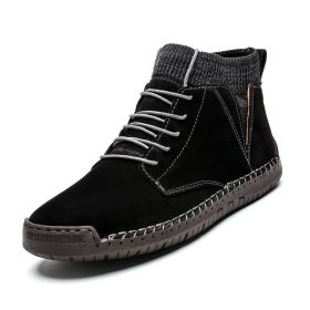 Men Shoes Winter Men Warm Fur Suede Boot Motorcycle Boots Fashion Handmade Winter Ankle Boots Male Comfortable Cowboy Boots (Color: no fur black)