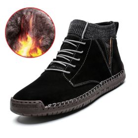 Men Shoes Winter Men Warm Fur Suede Boot Motorcycle Boots Fashion Handmade Winter Ankle Boots Male Comfortable Cowboy Boots (Color: fur black)