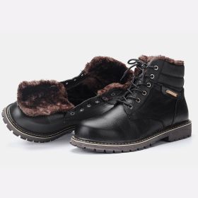 Genuine Leather Men Winter Boots Size 38-50 Winter boots for men Wootten Brand Men Snow Ankle Boots (Color: Black)