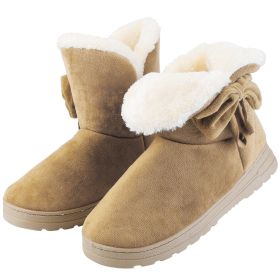 Women Ladies Snow Boots Super Soft Fabric Mid-Calf Winter Shoes Thickened Plush Warm Lining Shoes (Color: Beige)