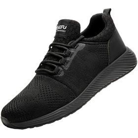 JIEFU Work Shoes for Men; Comfortable Steel Toe Shoes for Standing All Day Non Slip Construction Sneakers; men Sneaker (Color: Black)