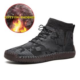 Men Shoes Winter Men Warm Fur Suede Boot Motorcycle Boots Fashion Handmade Winter Ankle Boots Male Comfortable Cowboy Boots (Color: 7009 fur black)