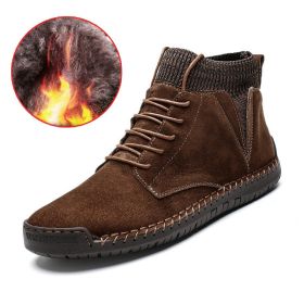 Men Shoes Winter Men Warm Fur Suede Boot Motorcycle Boots Fashion Handmade Winter Ankle Boots Male Comfortable Cowboy Boots (Color: fur brown)