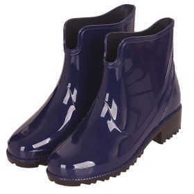 PVC Non Slip Ankle Boots Women Wedges Large Size 43 Fashion Butterfly Knot Rain Boots For Girls Soild Casual Shoes Woman202 (Color: Dark blue)