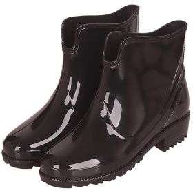 PVC Non Slip Ankle Boots Women Wedges Large Size 43 Fashion Butterfly Knot Rain Boots For Girls Soild Casual Shoes Woman202 (Color: Black)