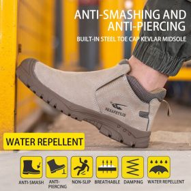Safety Shoes Men Leather Ankle Boots Electric Welding Insulation Anti-smashing Anti-piercing Spring Summer Autumn Winter Outdoor (Color: Khaki)
