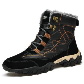 Men Ankle Boots Warm Plush For Men Snow Boots Outdoor Waterproof Winter Work Footwear Non-slip Plus Size Men Boots Winter Shoes (Color: Black)