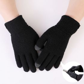Autumn Winter Men Knitted Gloves Touch Screen High Quality Wool Solid Color Gloves Men Mitten (Color: 11762-Jacquard-Black)
