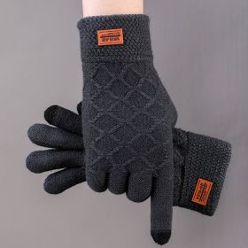 Autumn Winter Men Knitted Gloves Touch Screen High Quality Wool Solid Color Gloves Men Mitten (Color: 11762-Rhombus-Gray)
