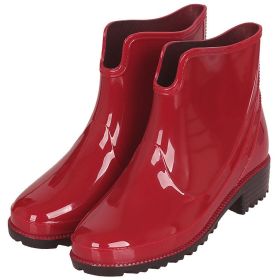 PVC Non Slip Ankle Boots Women Wedges Large Size 43 Fashion Butterfly Knot Rain Boots For Girls Soild Casual Shoes Woman202 (Color: Burgundy)