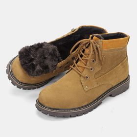 Genuine Leather Men Winter Boots Size 38-50 Winter boots for men Wootten Brand Men Snow Ankle Boots (Color: Brown)