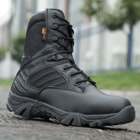 Men's Work Shoes Genuine Leather Waterproof Lace Up Tactical Boot Fashion Motorcycle Men Combat Ankle Military Army Boots (Color: Black 2)