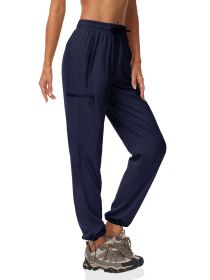 Quick-dry Pants Women's Summer Thin Sports Outdoor Hiking Mountaineering Sun Protective (Option: Dark Blue-XL)