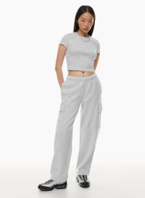 Elastic-waist High Waist Wide-leg Ankle-length Pants (Option: Light Gray-S)
